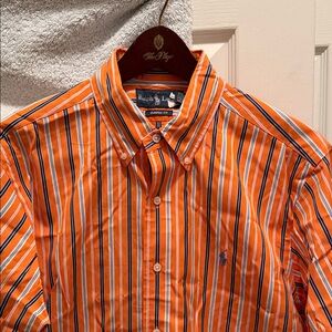 Ralph Lauren Men's Orange and Blue Striped Shirt